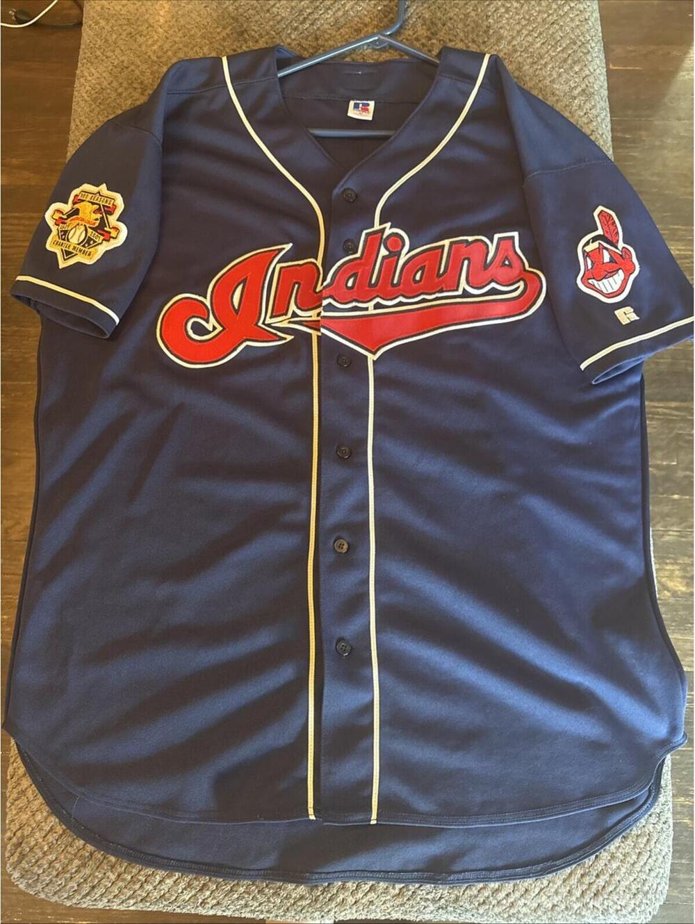 Rare Vtg Cleveland Indians Authentic On-Field Russell Blue Jersey Mens 2XL Sz 52